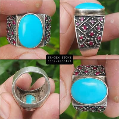 Natural Irani Feroza Stone 925 Chandi Ring