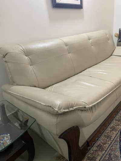 Off-White Leather Sofa Set – Used, Good Condition