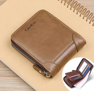 Men's light brown genuine Leather Wallet with Zipper Closure