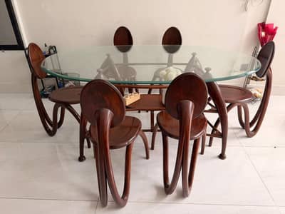 Elegant Sheesham Wood Dining Table with Glass Top – 6 Chairs