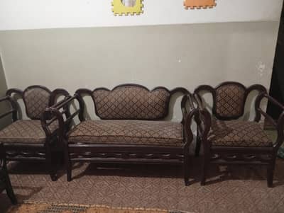 Solid Wooden Sofa Set – 8 Seater (3+3+1+1) Good Condition