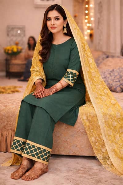 Green Mehndi Outfit – Stylish Preloved Suit