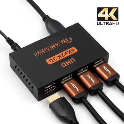 HDMI Splîttér 1 in 4 Out, 4 Way HDMI Distribution Supports 3D 4K 1080P