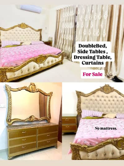 double bed side table dressing table curtains, 85K
