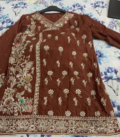 Elegant Brown Embroidered Suit – Lightly Used, Festive Wear