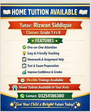 Home Tuition for Grade 1 to 8 Students Available. ()