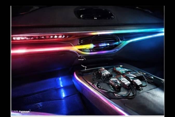 Car Music LED Ambient Light Kit – 7 Colors Interior LED Strip Lighting with Control Modules & Wiring Set 18in1