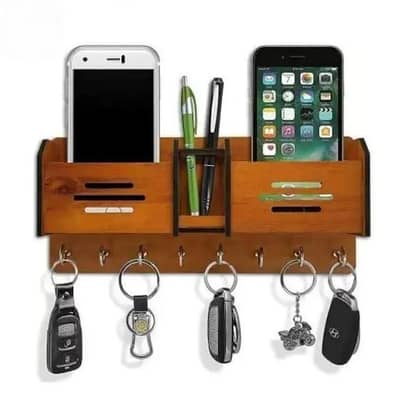 [Cash on Delivery] Mobile and key  Holder Brown MDF Wall Mount