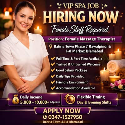 Spa Job Only Female Job  Daily Base Tip 5 Thousand to 10 thousand