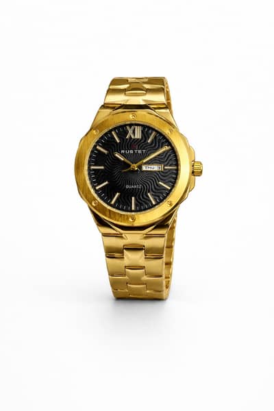 Luxury Gold Stainless Steel Men’s Watch with Black Dial Stylish Stylis