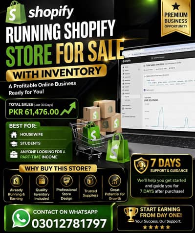 E commerce Shopify store for sale with inventory