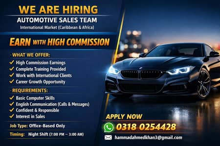 I need sales executive for car sales forigen market