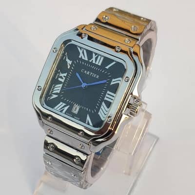 Cartier Men's Stainless Steel Watch Analog Square Black Dial