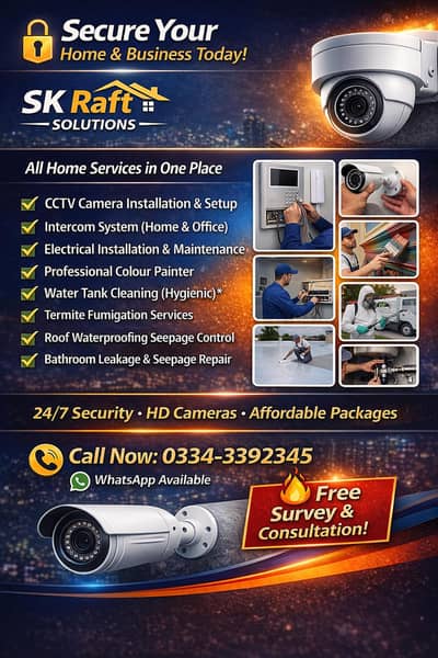 CCTV Camera's Roof Waterproofing Seepage Tank Cleaning 0334-3392345