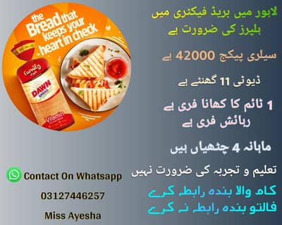 Bread Factory Job In Lahore