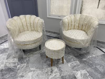 Elegant 2 Luxury Armchairs with Matching Stool – Brand New Condition