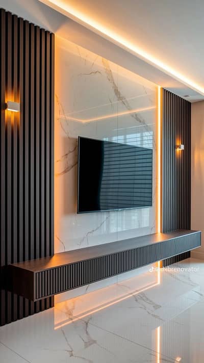 Media wall Panel Wallpaper sheet vinyl & wood flooring ceiling Wpc