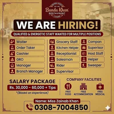 Need Staff Required Bundu Khan Restaurant Jobs Available In Lahore