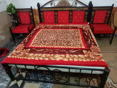 Iron Bed with Good Quality Mattres and 2 chair