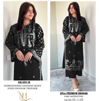 Women embroidered dhanak suit black 2 pcs