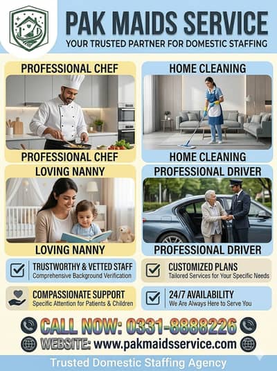 House Maids, Helper , Baby Sitter, Chef cook , Couple , Driver , Nurse