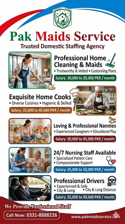 House Maids, Helper , Baby Sitter, Chef cook , Couple , Driver , Nurse