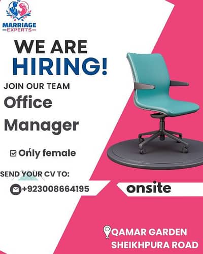 Looking for a Femal Staff for Offfice Magemnt