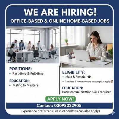 Office & Online Work Jobs Available – Male/Female