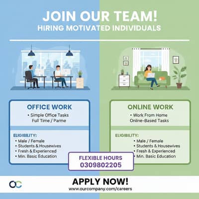 Office & Online Work Jobs Available – Male/Female