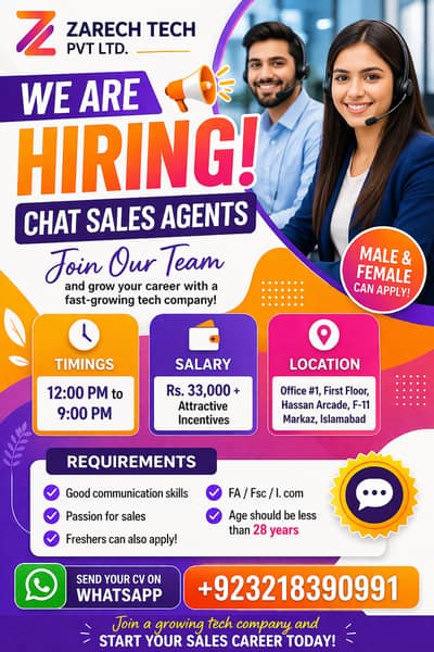 Chat Sales Agent Required - CSR Required - Male & Female Jobs - Jobs