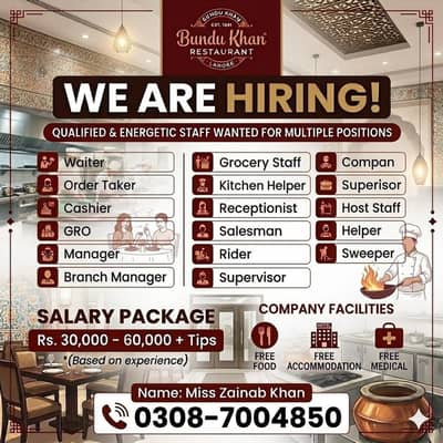 Need Staff Required Bundu Khan Restaurant Jobs Available In Lahore