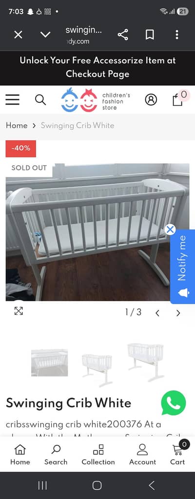 mother care baby swing cot