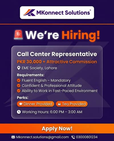 Call Center Jobs ! Jobs In Lahore ! Sales Representative! Night Jobs