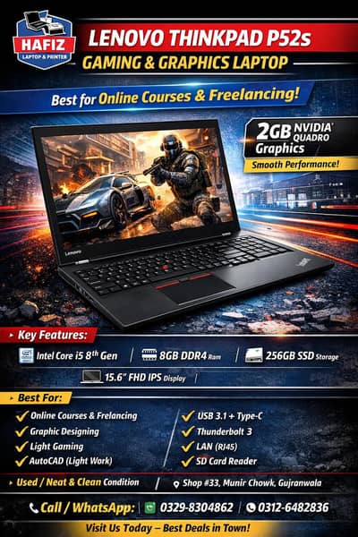 Lenovo ThinkPad P52s i7 8th Gen 8GB RAM 256GB SSD 2GB Graphics Laptop