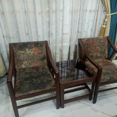 2 Wooden Chairs with Glass Table – Stylish Sitting Set