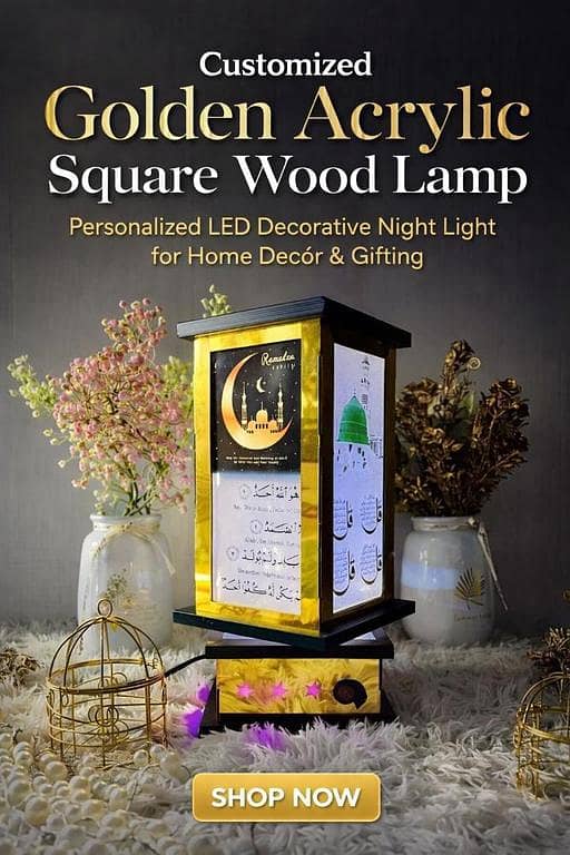 Customized Golden Acrylic Square Wood Lamp – Personalized LED Decorative Night Light for Home Décor & Gifting
