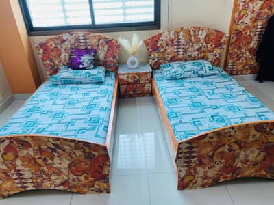 2 Beds with Drawer Table (with mattress also)