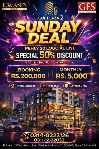 Gul plaza 02 Main Ground Floor Shops Available