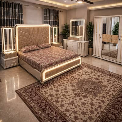 Luxury LED Bedroom Furniture Set – Modern Elegant Design