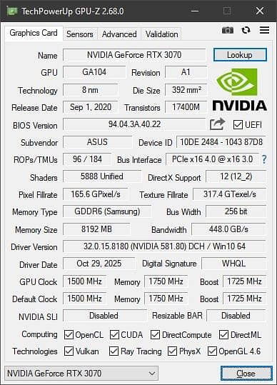 RTX 3070 Dual Fan ASUS