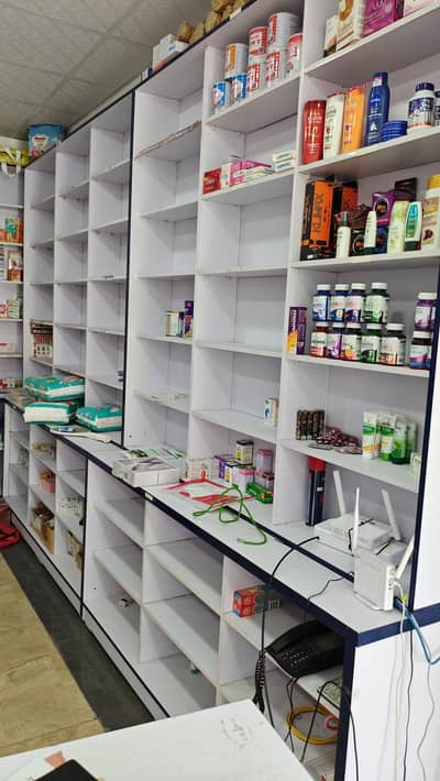 Closing pharmacy and selling cabinets, counter, glass door, sign board