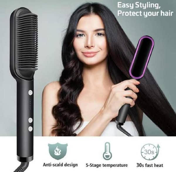 Mini Hair Straightener Brush: Anti-Scald Hot Comb for Quick Styling