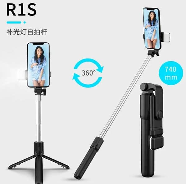 Original 4 in 1 Wireless Selfie Stick Tripod R1S (With Light) R1 (Without Light) Bluetooth Shutter Selfie Light Foldable Selfie Stick