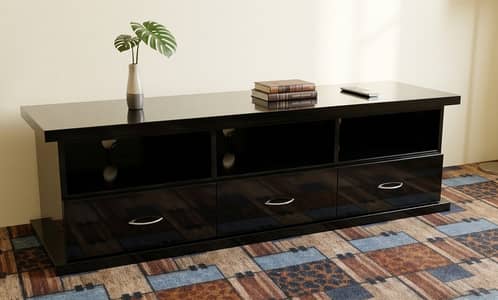 Black 5 feet Wooden led tv table console Rack