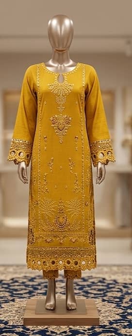 Elegant Wedding Wear 3-Piece Suit Mustard yellow embroidered shirt, ma