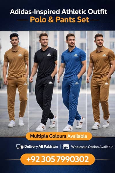 Adidas-Inspired Athletic Polo & Pants Set – Multiple Colors Available