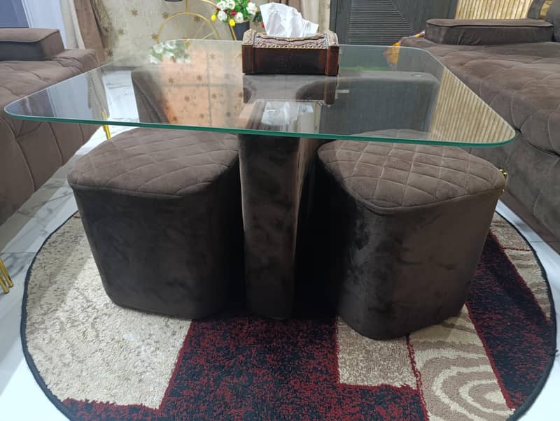 Sofa Set + Tea table with 4 stools 3