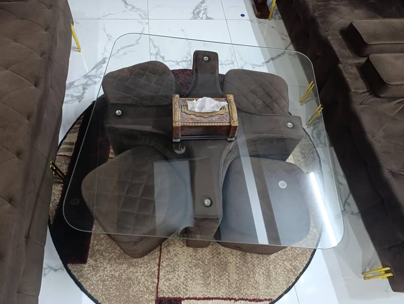 Sofa Set + Tea table with 4 stools 5