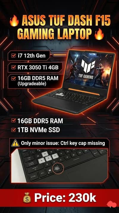 ASUS TUF Dash F15 Gaming Laptop | i7 12th Gen | RTX 3050 Ti | 1TB SSD