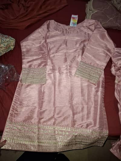 Lubana store pink raw silk 3 piece dress (LARGE)